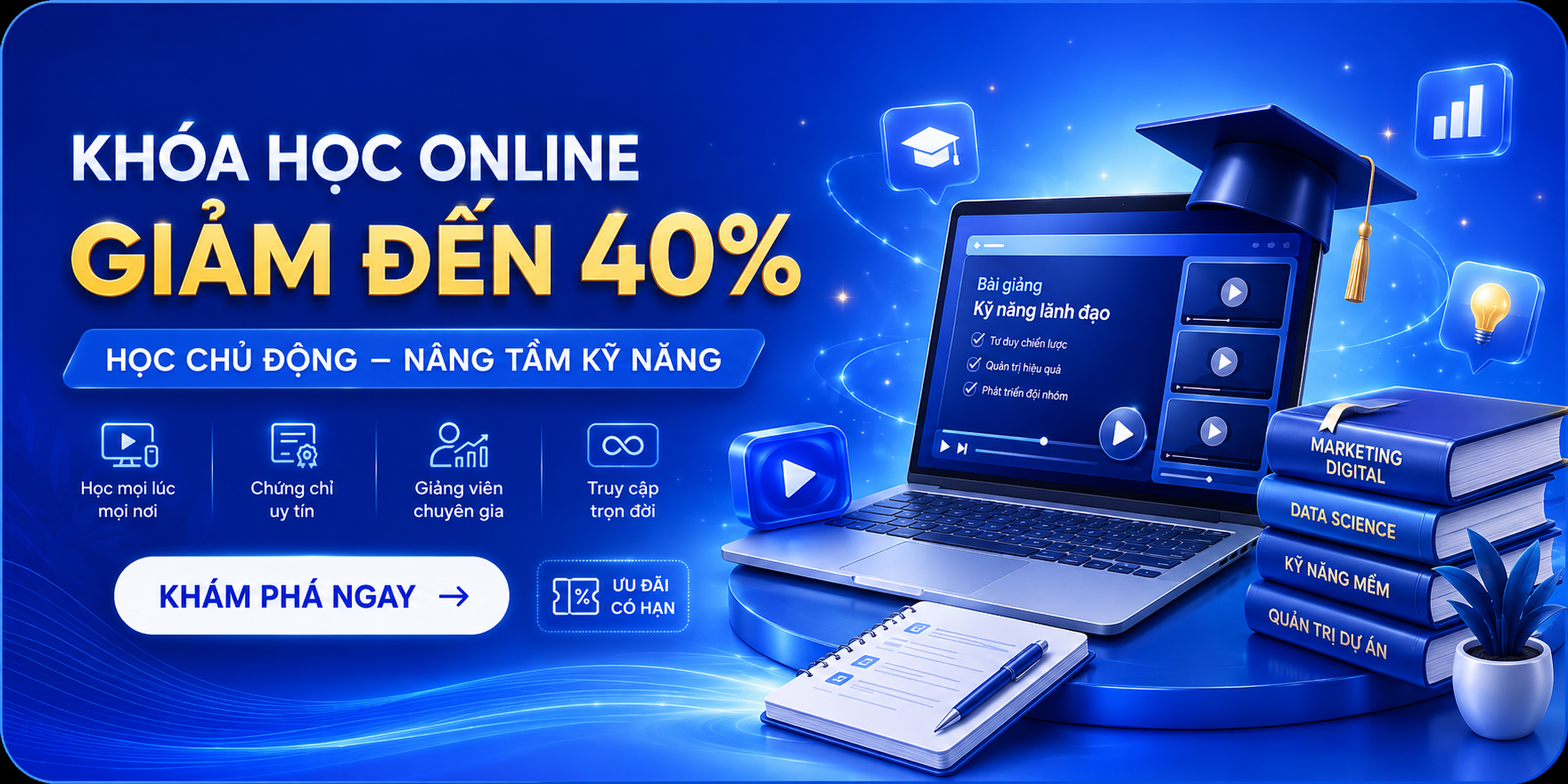 KHÓA HỌC ONLINE GIẢM ĐẾN 40%